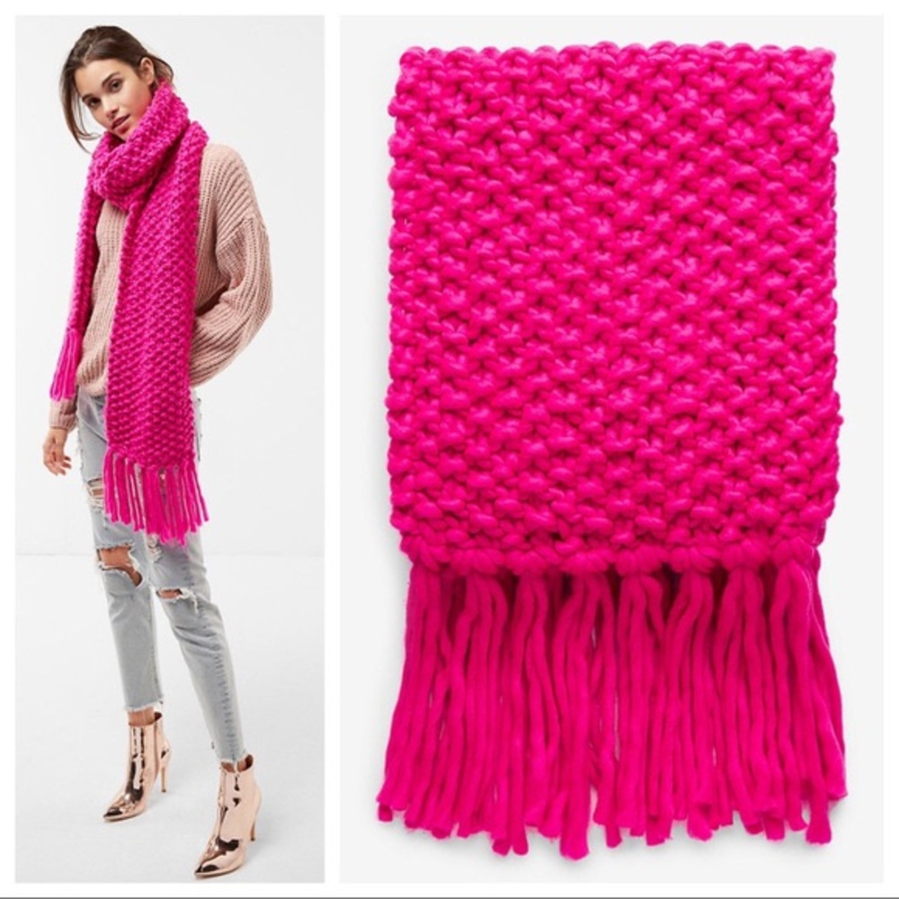 Oversized hot pink knit scarf